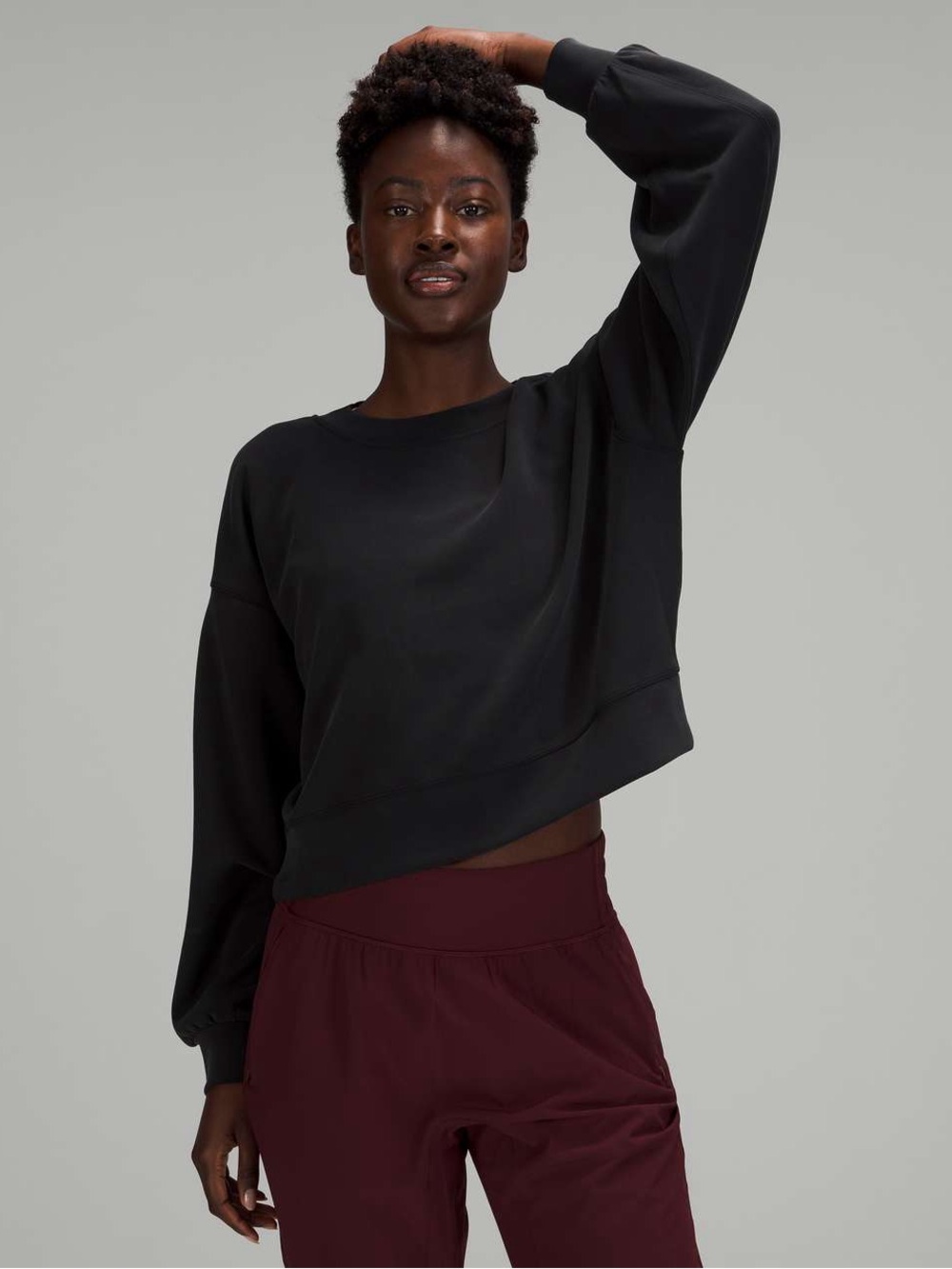 Lululemon Perfectly Oversized Cropped Crew Black Spellout Sweatshirt Small